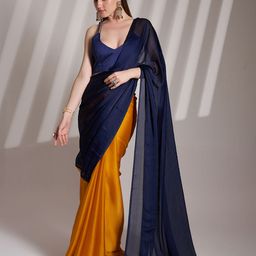 Mitera Colourblocked Pure Chiffon Half and Half Saree-42