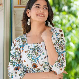 YASH GALLERY Women Floral Printed Smocking Top-image-36