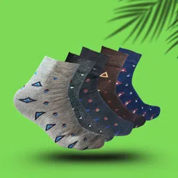 MJE 5-Pcs Patterned Cotton Ankle Length Socks-image-43