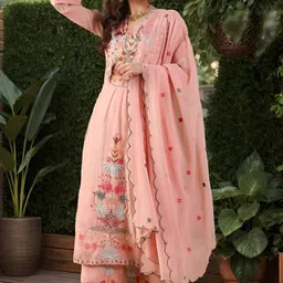 Molly & Michel Women Floral Embroidered Regular Kurta with Trousers & With Dupatta-image-11