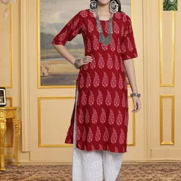 HERE&NOW Women Pack Of 2 Printed Round Neck Straight Kurtas-image-94