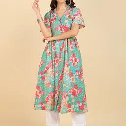 House Of Zelena Floral Printed Pure Cotton Zipless Floral Kurta-image-64