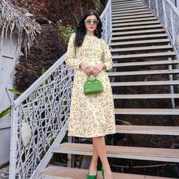 PURVAJA Floral Printed A-Line Ruched Dress-image-90