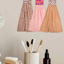 LOOM LEGACY 3Pcs Brown & Pink Striped Microfibre Hanging Kitchen Towels-43