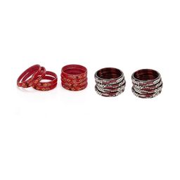 1ST TIME Set Of 16 Red Alloy Artificial Stones & Beads Antique Bangles-picture-0