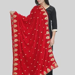 HAUTEMODA Paisley Embroidered Thread Work Velvet Dupatta-picture-33