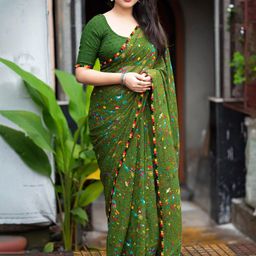 AWRIYA Warli Printed Pure Georgette Saree-image-95