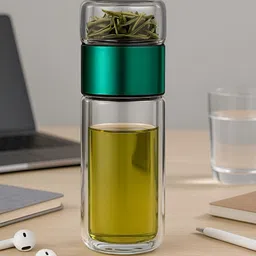 Myntra Elegant Homes Green Glass Double Wall Vacuum Infuser Water Bottle - 420 ml-picture-16
