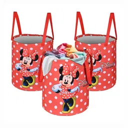 YK 3Pc Red Disney Minnie Printed Foldable Laundry Bag With Handles-image-100