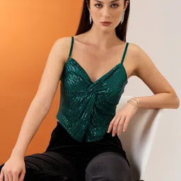 Globus Sweetheart Neck Shoulder Straps Twisted Sequinned Party Top-image-52