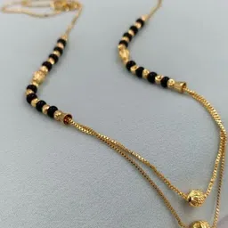 Anshenterpris Women Gold-Plated With Black Artificial Beads Mangalsutra-picture-1