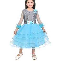 Zenat Girls Layered Fit & Flare Layered Blue & Grey Party Dress-image-84