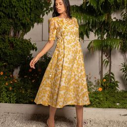 The Yellow Bow Floral Printed A-Line Midi Dress-image-36