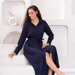 KALINI Women Cuffed Sleeves Shirt Midi Dress Comes with a belt-image-24