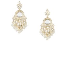 Zaveri Pearls Gold-Plated Artificial Stones Studded & Beaded Circular Shaped Drop Earrings-46