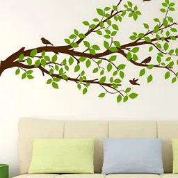 LANSTICK Green & Brown Tree with Birds Self Adhesive Wall Sticker-46