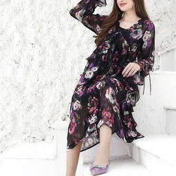 Sera Floral Print Ruffled Fit & Flare Midi Dress-image-37
