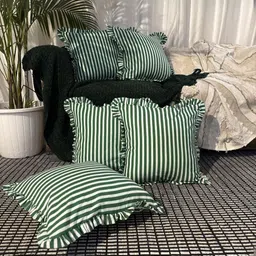 LUSHLYF Green & White 5 Pieces Striped Pure Cotton Square Cushion Covers-image-94