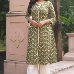 Vivika Floral Printed V-Neck Pure Cotton Straight Kurta-picture-26