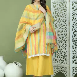 Jompers Women Regular Thread Work Kurta with Palazzos & With Dupatta image 2