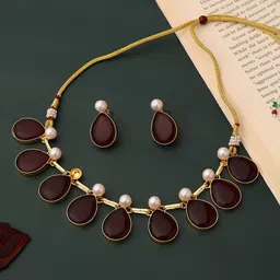 VENI 18K Gold Plated Stone & Beaded Jewellery Set-55