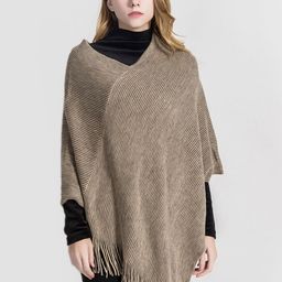 LULU & SKY Fringed Hem Asymmetric Poncho-image-46