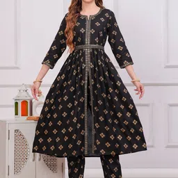 BAESD Women Ethnic Motifs Printed Regular Mirror Work Kurta with Trousers-11