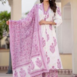 DIVASTRI Women Floral Printed Cotton Kurta with Palazzo & Dupatta-55