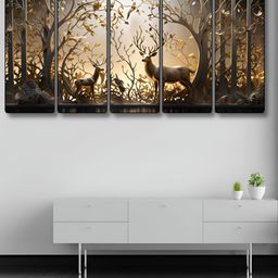Aura Black & Cream-Coloured 5 Pieces Wooden Animals Wall Paintings-image-91