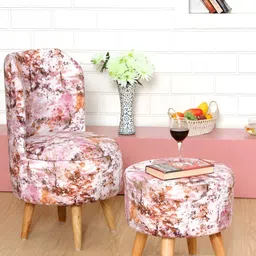 Shadowkart White & Pink Floral Printed Wooden Pouffes Sitting Ottomans-image-10