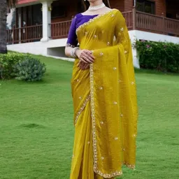 VRAGI Floral Embroidered Pure Chiffon Saree-30