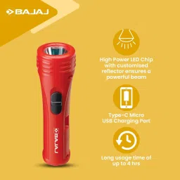 bajaj Raftaar Mini 1 Watts Led Red Rechargeable Torch-02 Torch image 5