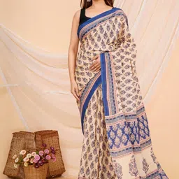 shivanya  handicrafts Shivanya Handicrafts Ethnic Motifs Printed Mulmul Cotton Block Print Saree-picture-3