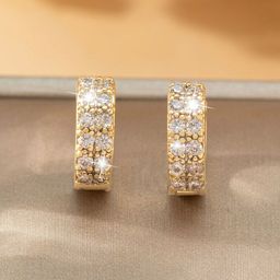Bling Queen Silver Gold-Plated Cubic Zirconia Studded circular shaped Hoop Earrings-49