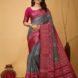 Anouk Rustic Bandhani Zari Silk Blend Patola Saree-picture-52