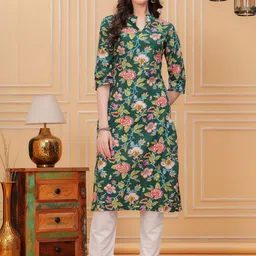 KIRNYA Women Floral Printed Flared Sleeves Sequinned Floral Kurta-picture-10
