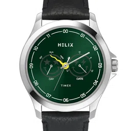 Helix Men Brass Printed Dial & Leather Straps Analogue Watch TW055HG03-16
