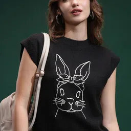 Tokyo Talkies Women Embroidered Sleeveless Pullover Sweaters-image-30