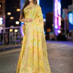 KIMISHA Woven Design Zari Organza Banarasi Saree-image-48