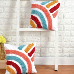 Dolce Casa Coffee Brown & White Set of 2 Geometric Square Cushion Covers-17