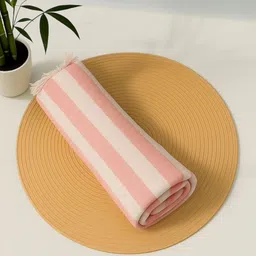 Triani Peach-Coloured & White Striped Bamboo 250 GSM Bath Towel-1