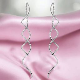 Nilu's Collection Silver-Plated Contemporary Drop Earrings-38