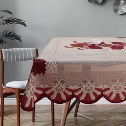 Homerz Maroon Floral Cotton 8-Seater Table Cover-43