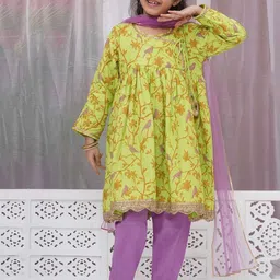Little Bansi Girls Ethnic Motifs Regular Pure Cotton Kurta with Pyjamas & With Dupatta-image-56