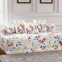 Arrabi 6Pcs White & Red Floral-Printed Skin-Friendly Superfine Quality Diwan Set-21