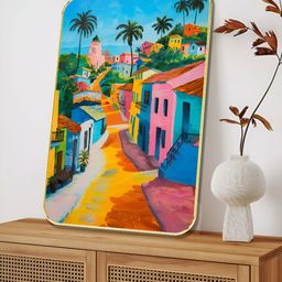 Livin'luxe Green & Pink Colorful Tropical Village Wooden Wall Art-picture-37