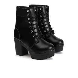 STRASSE PARIS Women Round Toe Boots Lace Up Chunky Block Heel Boots-image-90