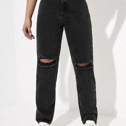 Moda Rapido Women Comfort Boyfriend Fit High-Rise Slash Knee Jeans-picture-40