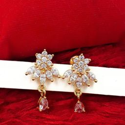 Anujeet Fashion Hub Gold-Plated Floral Shaped American Diamond Drop Earrings-image-70
