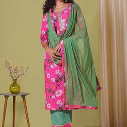 GoSriKi Women Floral Printed Regular Kurta with Palazzos & With Dupatta-56